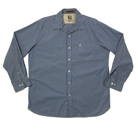 Timberland Shirt Mens Large Blue White Plaid Button Up Long Sleeve Cotton Pocket - Picture 1 of 12